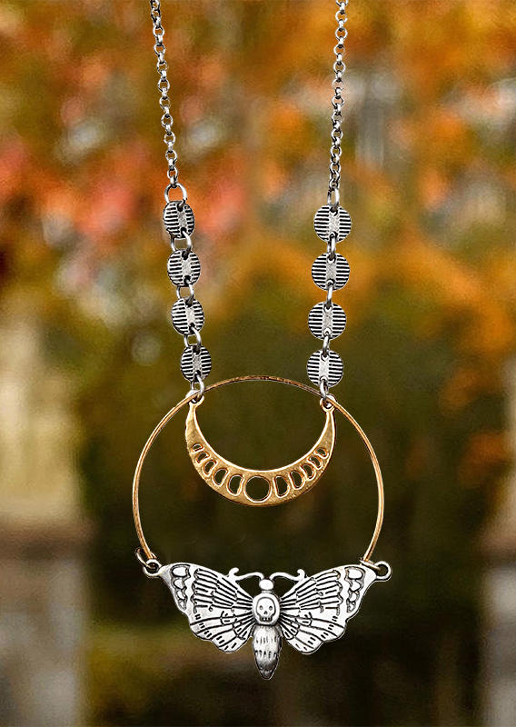 

Skull Moth Hollow Out Moon Alloy Necklace, Gold, 498607