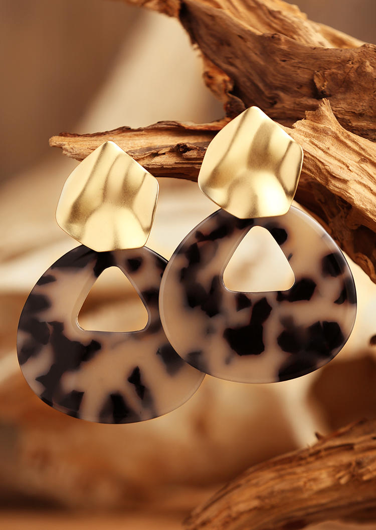 

Creative Leopard Cow Hollow Out Acrylic Earrings, Black;light coffee, 498609