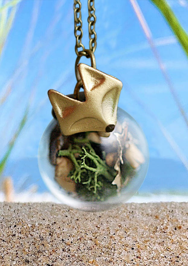

Forest Seaweed Glass Ball Fox Pendant Necklace, Gold, 501027