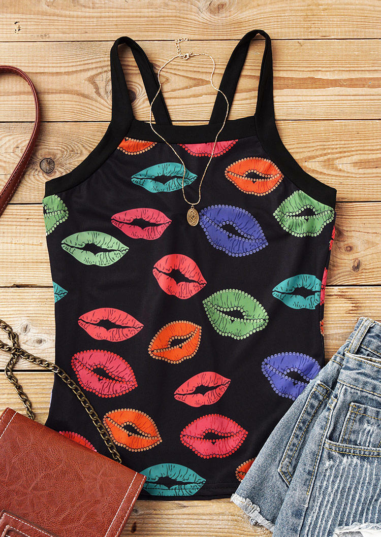 

Lips Bowknot Open Back Camisole - Black, 502894