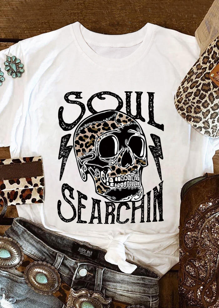 

Soul Searchin Leopard Skull Lightning T-Shirt Tee - White, 505175