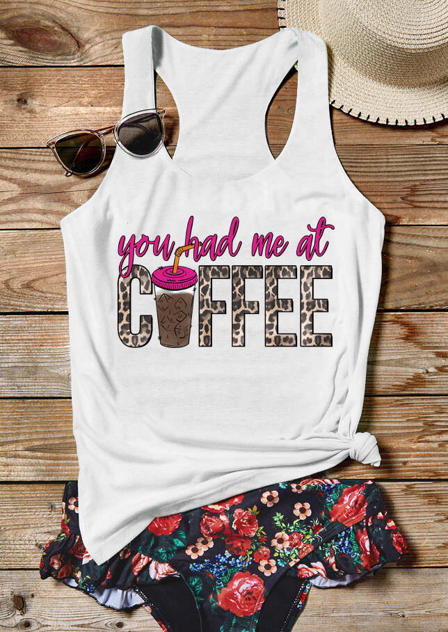 

You Had Me At Coffee Leopard Racerback Tank - White, 505284