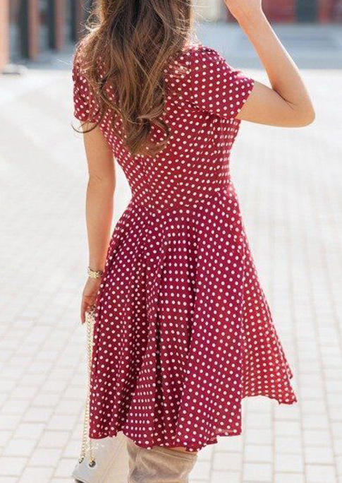 Polka Dot V-Neck Mini Dress - Red