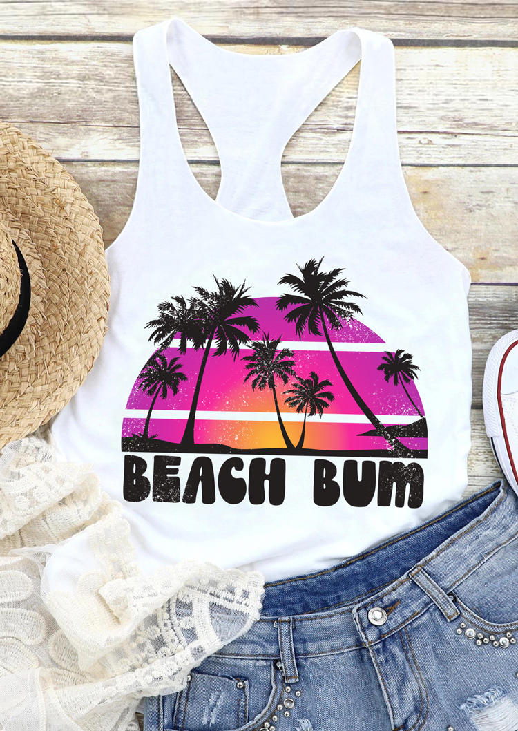 

Beach Bum Palm Tree Racerback Tank - White, 505490