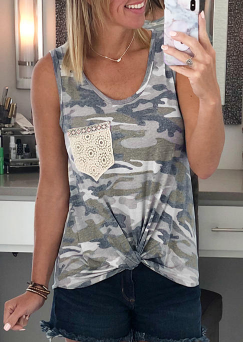 

Camouflage Lace Pocket Casual Tank, 505691