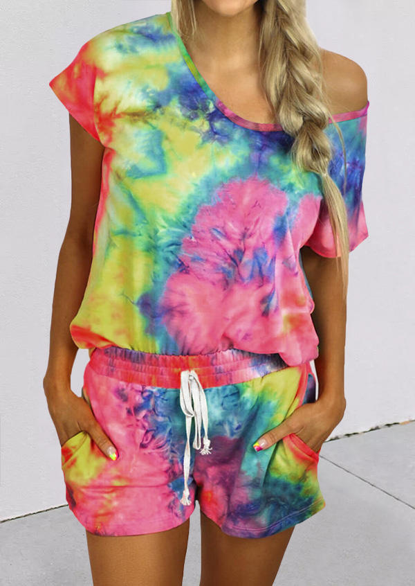 

Tie Dye Blouse And Drawstring Pocket Shorts Two-Piece Set, Multicolor, 505784