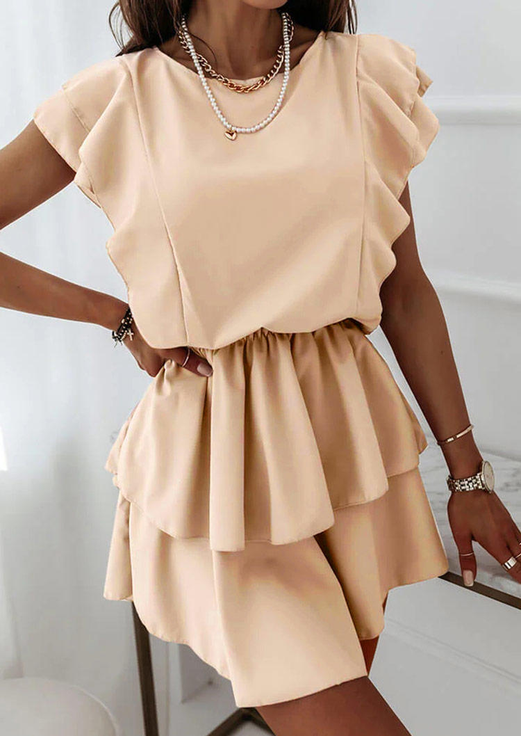 

Ruffled Elastic Waist Layered Mini Dress - Apricot, 505790