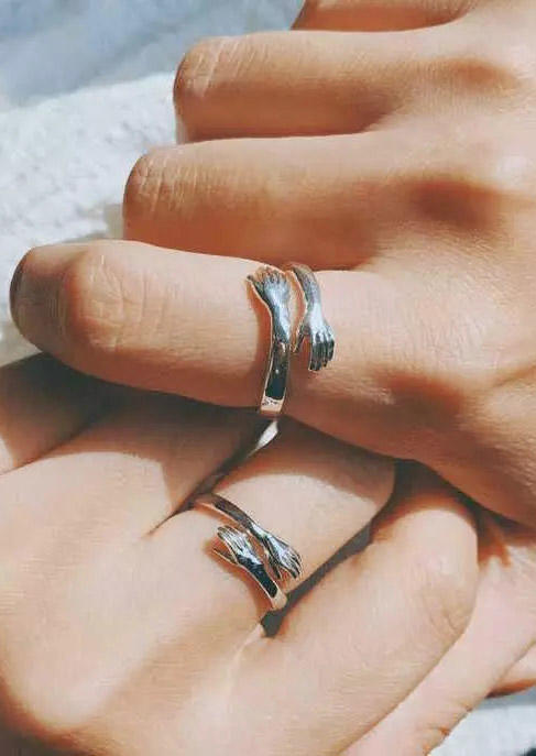 

Creative Hug Hands Open Adjustable Ring, Silver, 489144