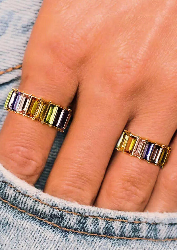 

Colorful Rhinestone Alloy Ring, Gold, 493082
