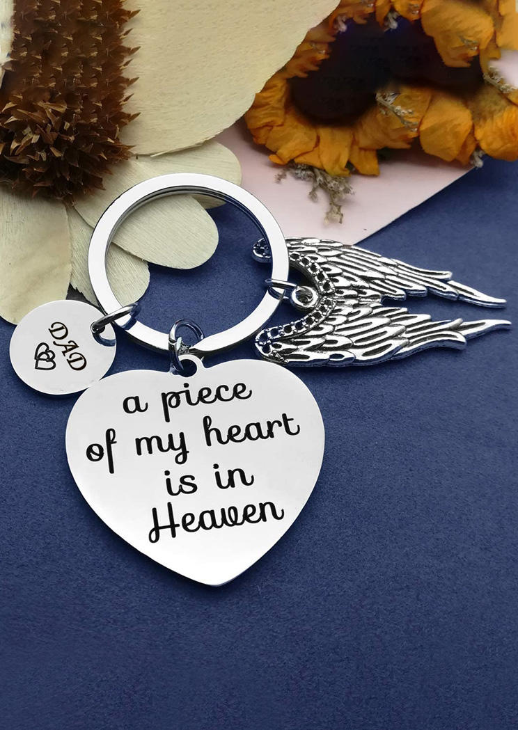 

A Piece Of My Heart Is In Heaven Dad Angel Wing Keychain, Silver, 494074