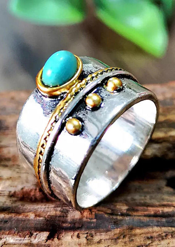 

Bohemian Oval Turquoise Alloy Ring, Silver, 496333