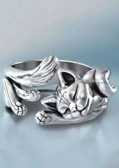 

Cute Cat Open Adjustable Alloy Ring, Silver, 498484