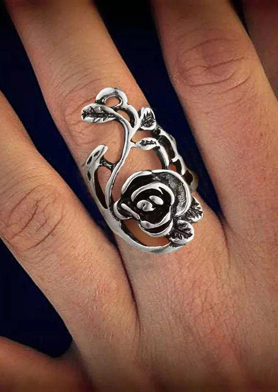 

Vintage Hollow Out Flower Alloy Ring - Silver, 498562