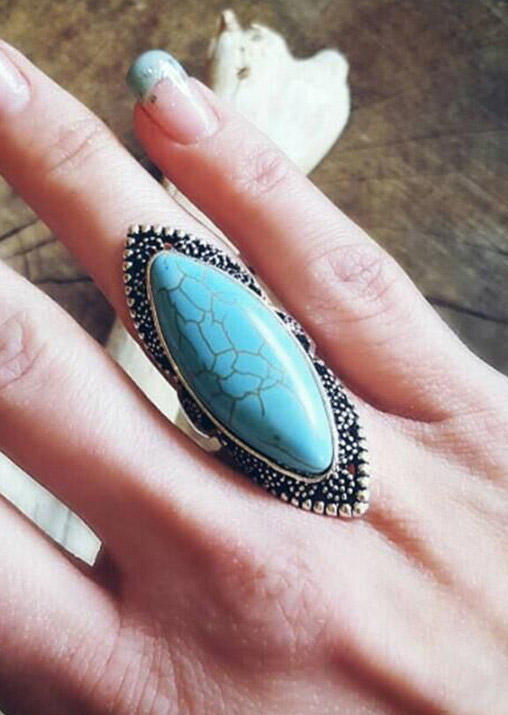 

Vintage Turquoise Geometric Alloy Ring - Cyan, 498577