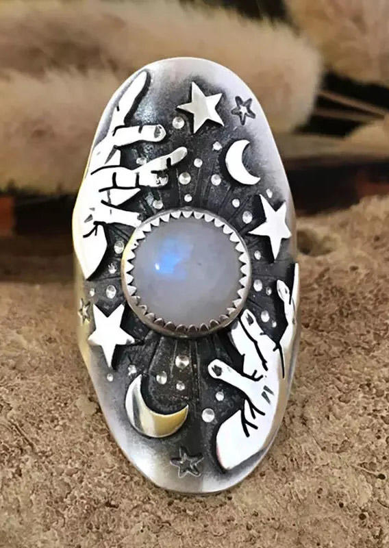 

Moonstone Star Magic Alloy Ring, Silver, 498608