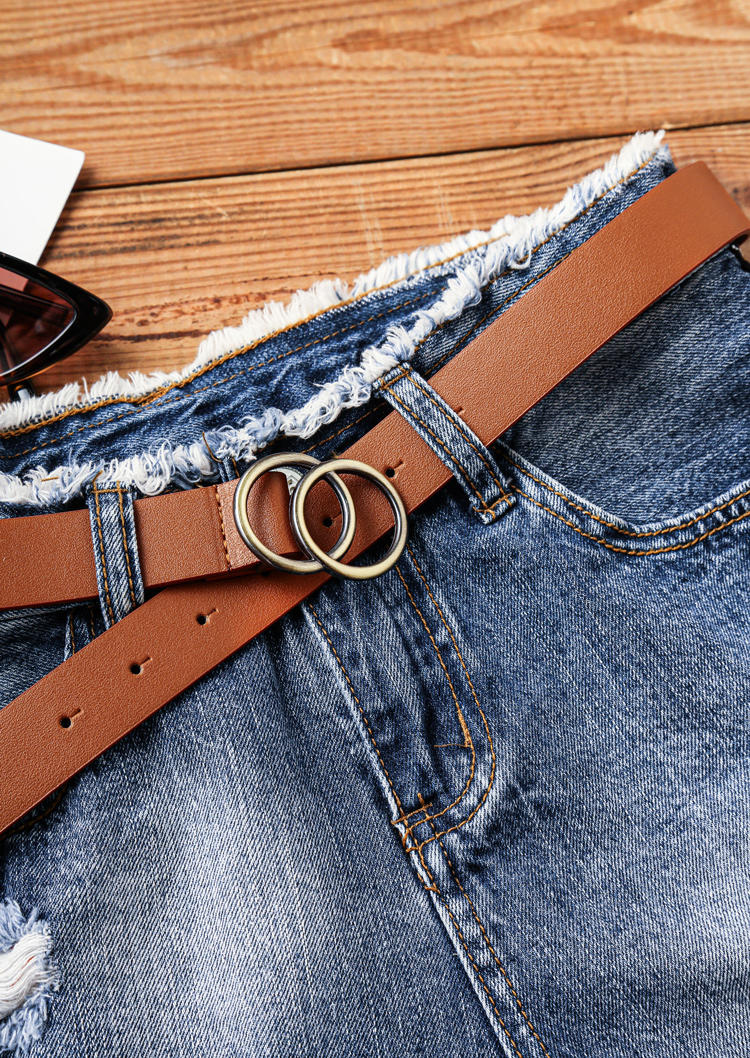 

Double O-Ring Buckle Faux Leather Belt, Brown, 499773