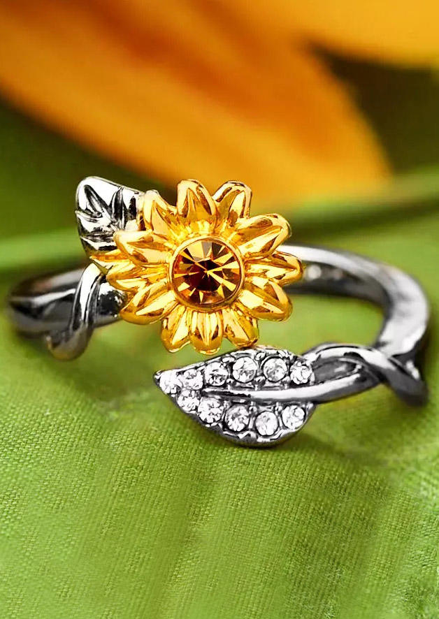 

Sunflower Rhinestone Open Adjustable Alloy Ring - Silver, 499895