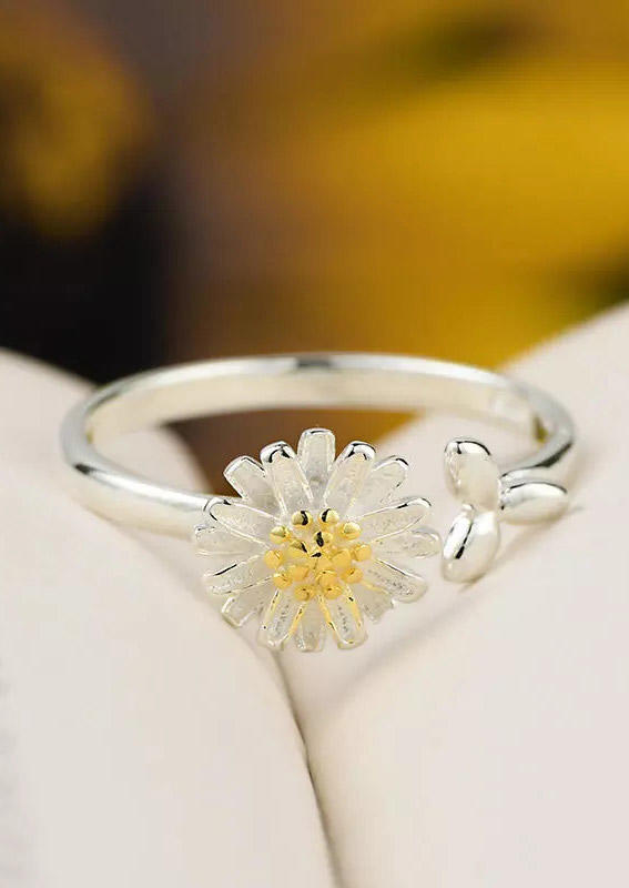 

Daisy Leaf Open Adjustable Alloy Ring - Silver, 500890