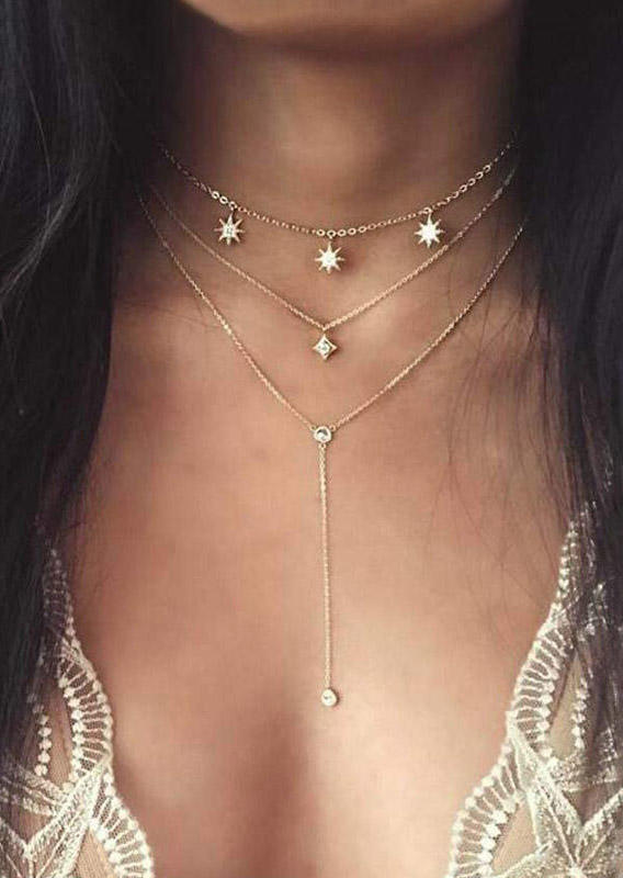 

Bohemian Star Rhinestone Multi-Layered Necklace, Gold, 501226
