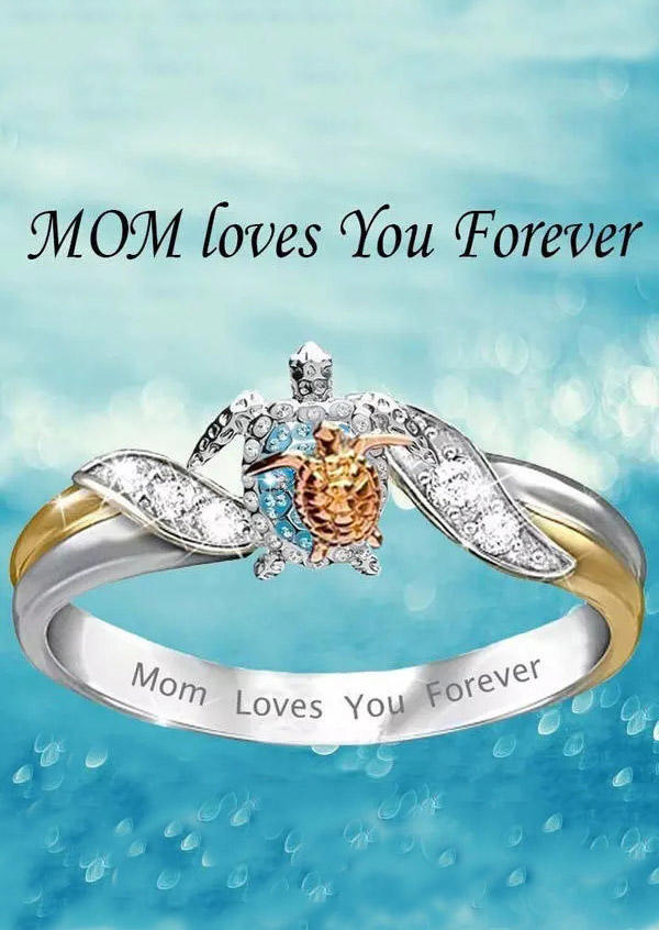 

Mom Loves You Forever Turtle Rhinestone Ring - Silver, 501293