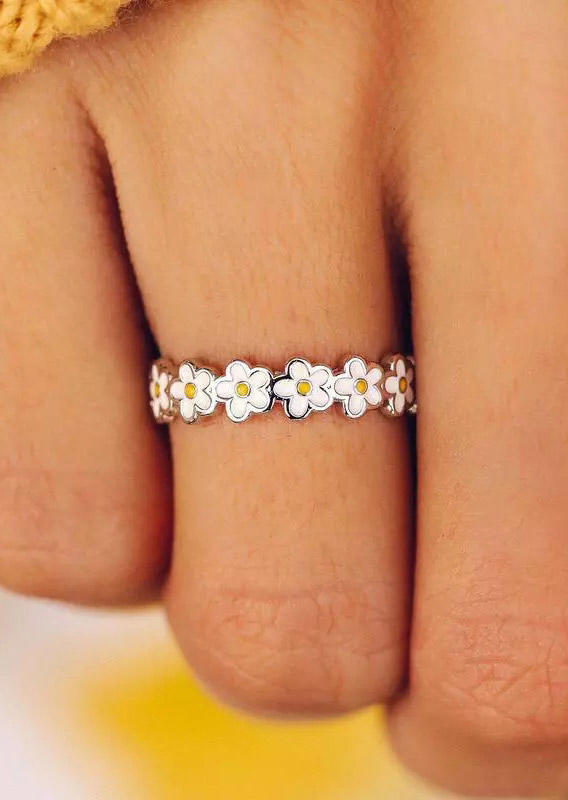 

Summer Daisy Floral Alloy Ring - White, 501316