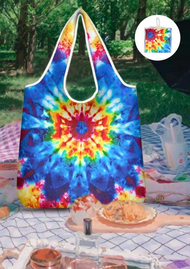 

Tie Dye Rainbow Swirl Foldable Handbag, Blue;red, 501332