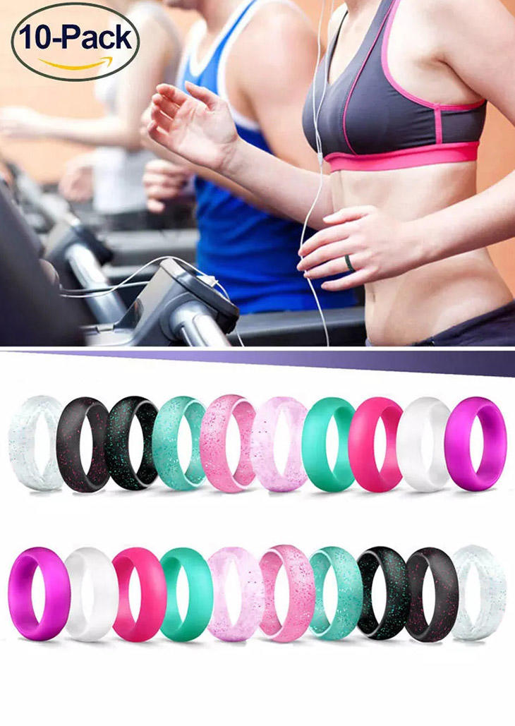 

10Pcs Glitter Sports Rubber Band Silicone Ring Set, Multicolor, 501482