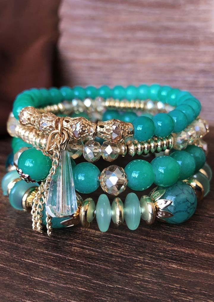 

Bohemian Beading Alloy Multi-Layered Bracelet, Cyan, 502476