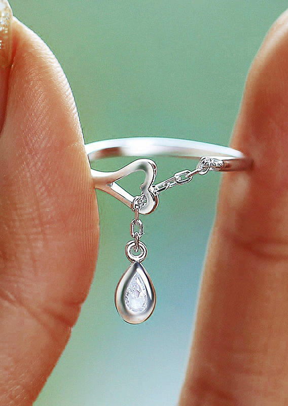

Hollow Out Heart Water Drop 925 Sterling Silver Ring, 502799
