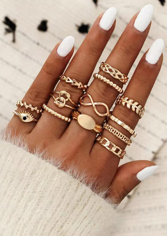 

13Pcs Evil Eye Twist Geometric Leaf Infinity Ring Set, Gold, 502847