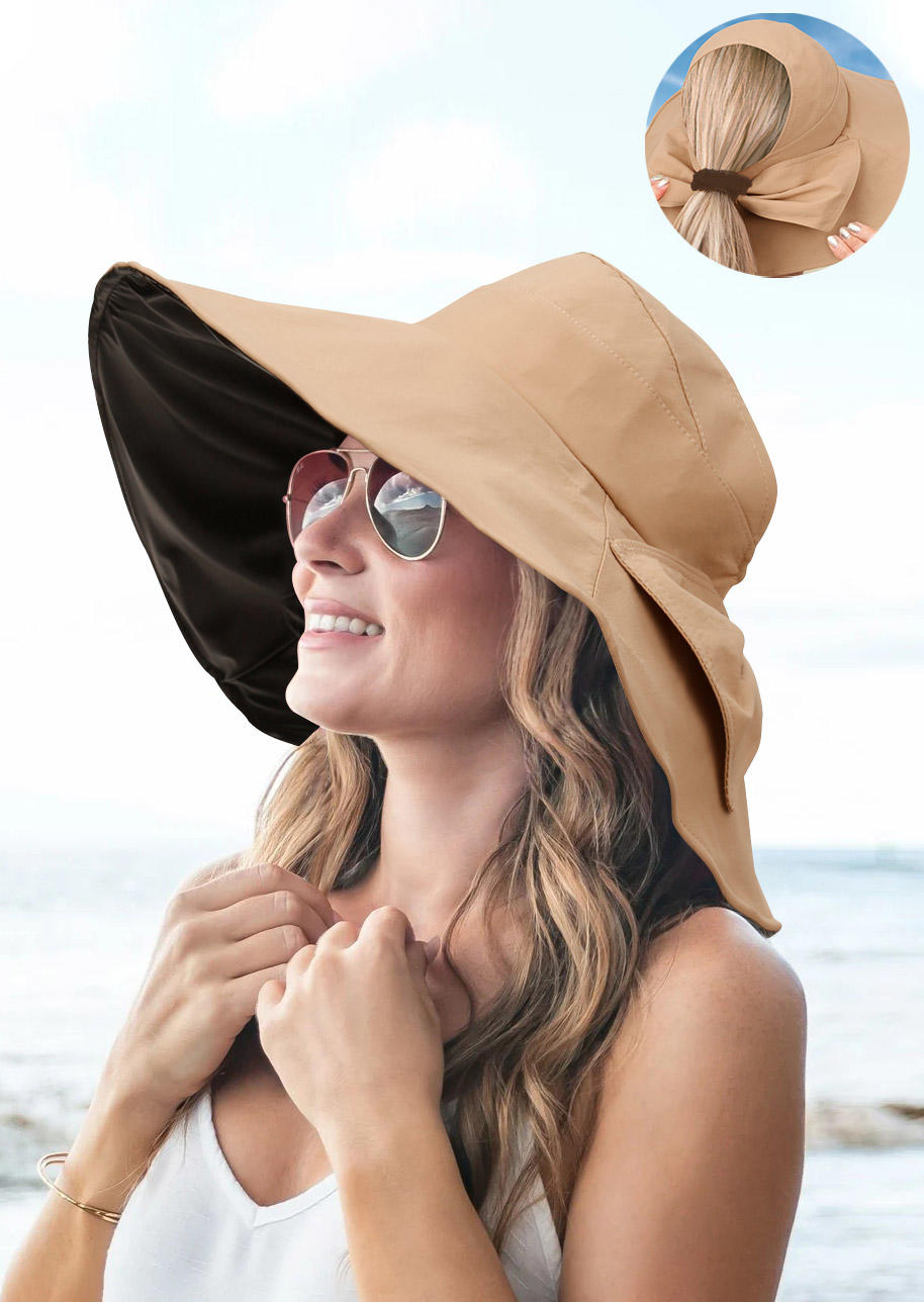 

Bowknot Open Top Sun Visor Wide Brim Hat, Light khaki, 504218
