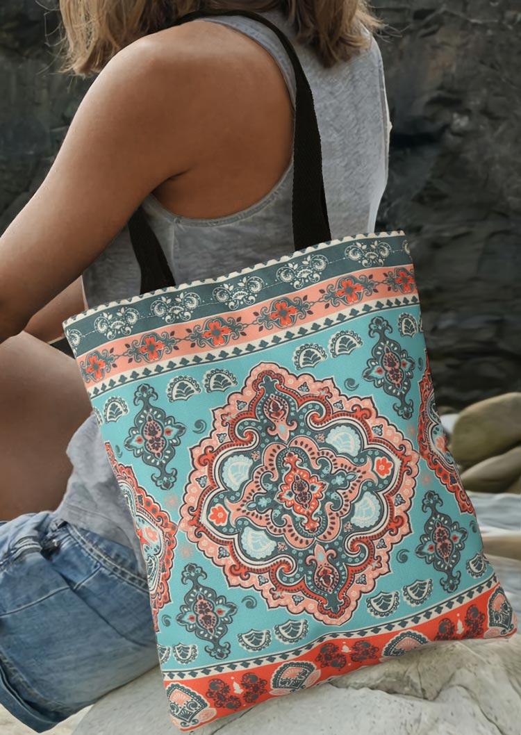 

Vintage Bohemian Floral Mandala Canvas Tote Handbag, Blue, 504306