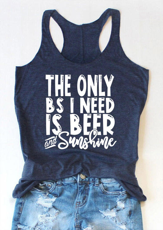 

I Need Is Beer And Sunshine Racerback Tank - Navy Blue, 505877