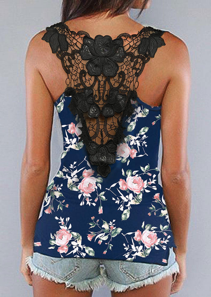 

Floral Lace Splicing Racerback Tank, Multicolor, 505943
