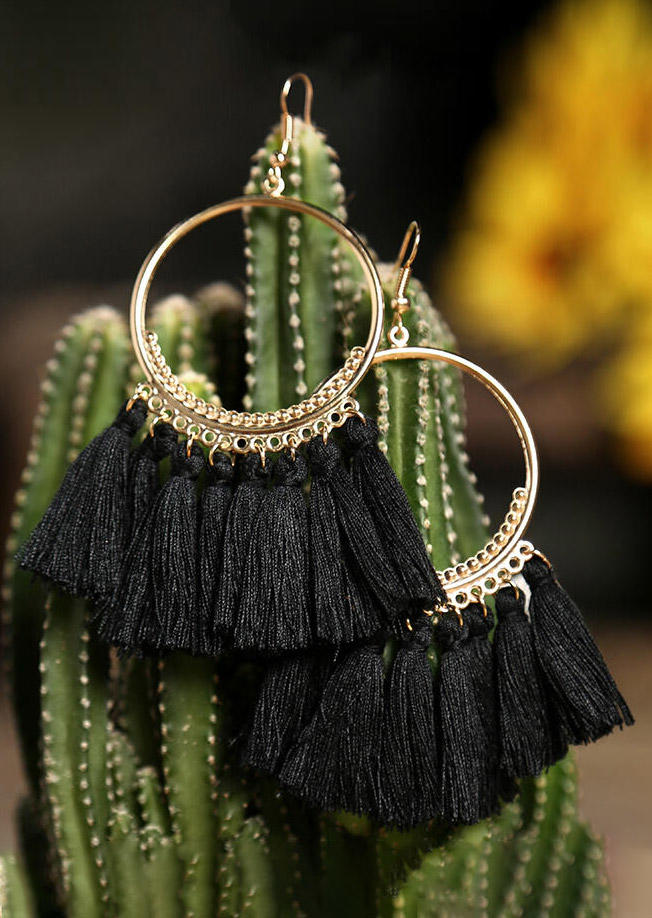 

Bohemian Ethnic Tassel Earrings, Black, 451127