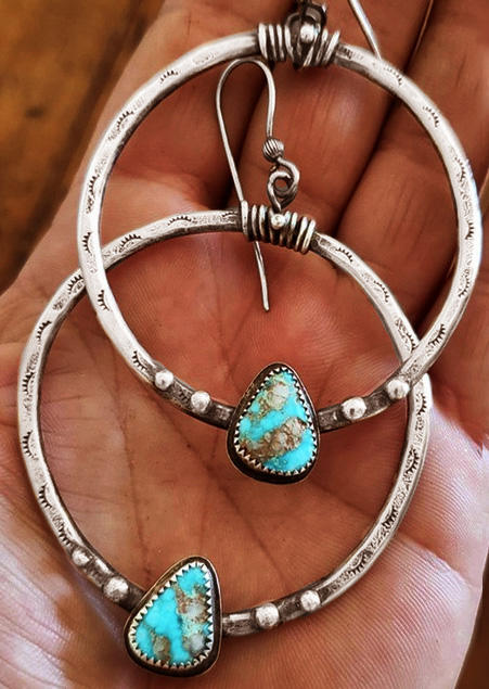 

Turquoise Dangle Drop Hook Earrings, Silver, 455125