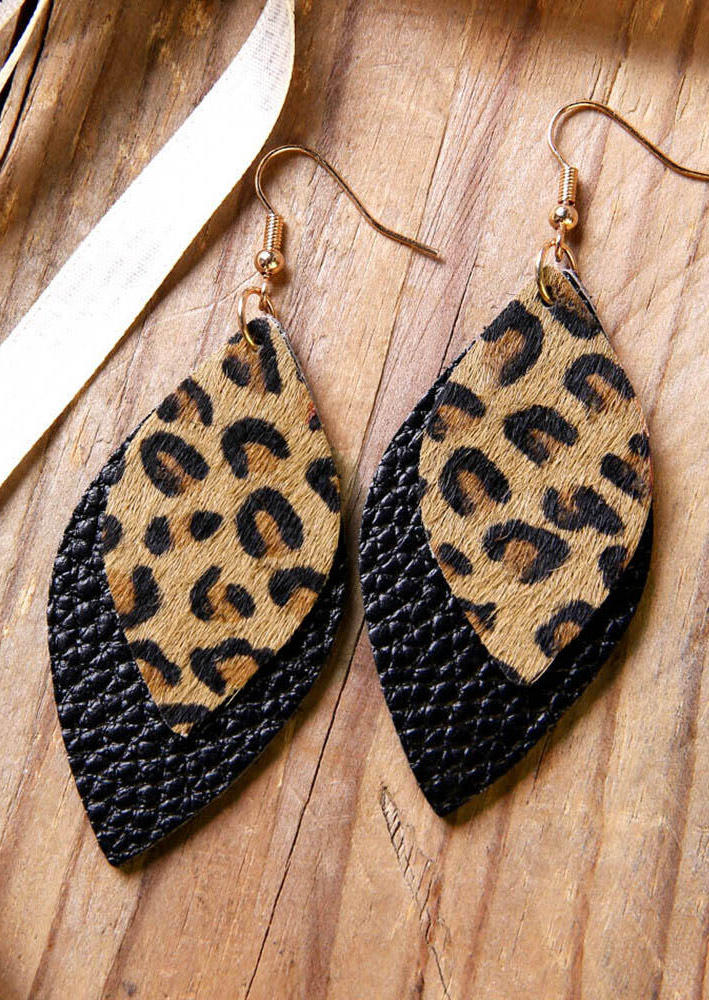 Leopard Printed Double-Layered Leather Earrings