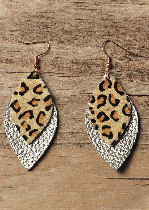 Leopard Printed Double-Layered Leather Earrings