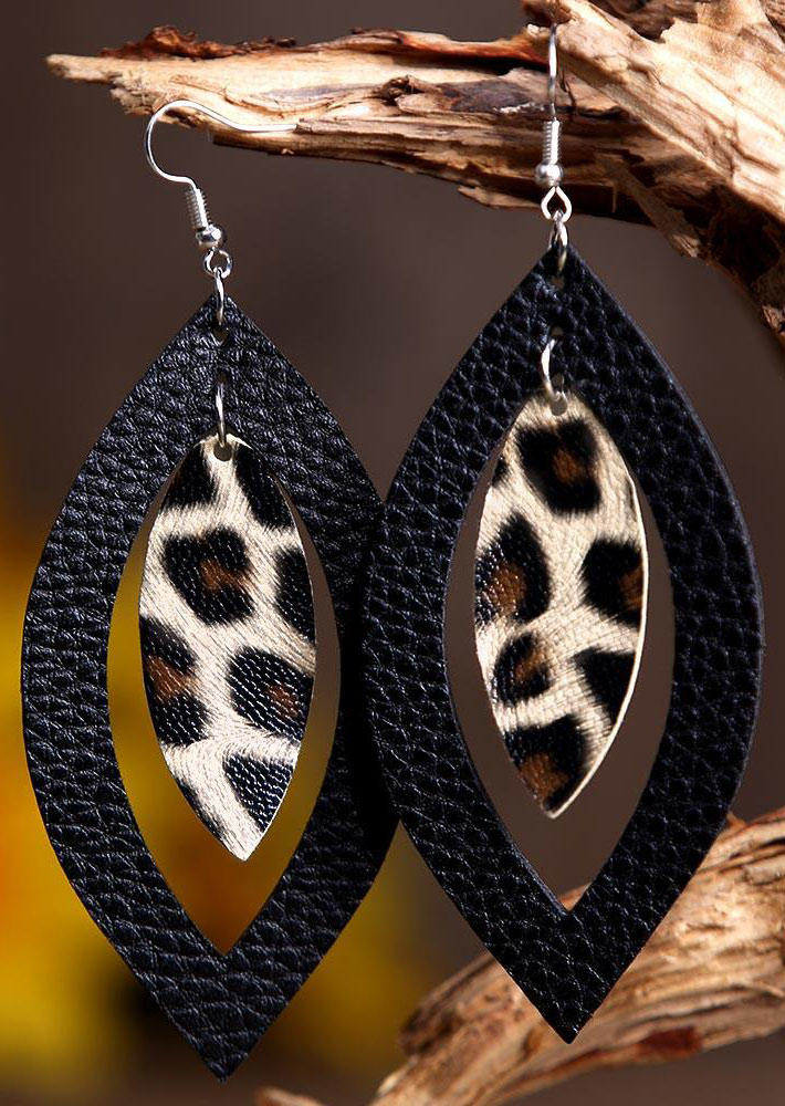 Buy Leopard Printed Hollow Out Pendant Earrings. Picture