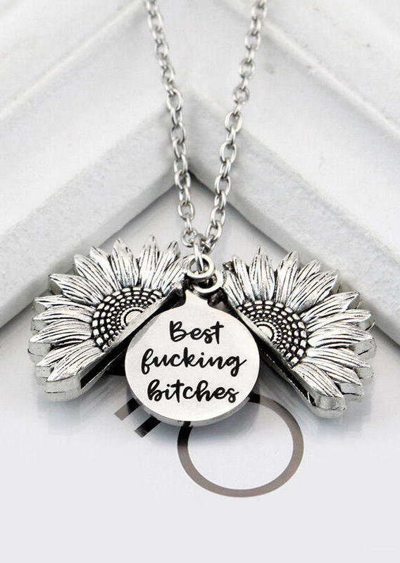 

Letter Sunflower Locket Pendant Necklace, Silver, 481323