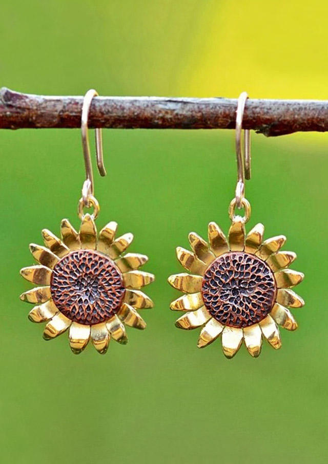 

Vintage Sunflower Pendant Earrings, Gold, 497363