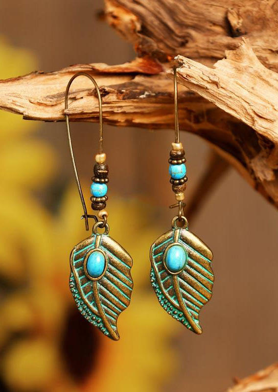 

Bohemian Turquoise Beading Palm Leaf Pendant Earrings, Cyan, 498612