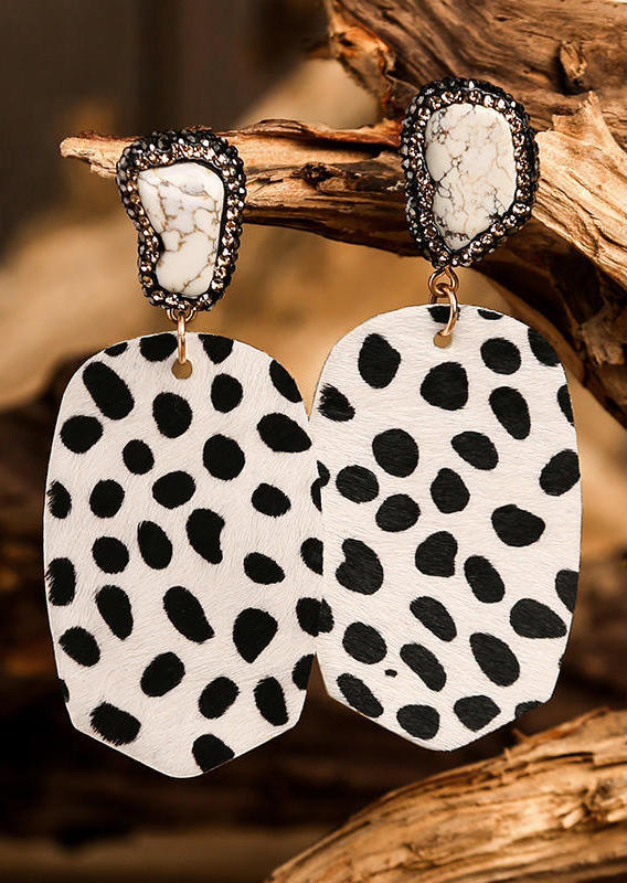 

Polka Dot Asymmetric Stone Rhinestone Earrings - White, 499092