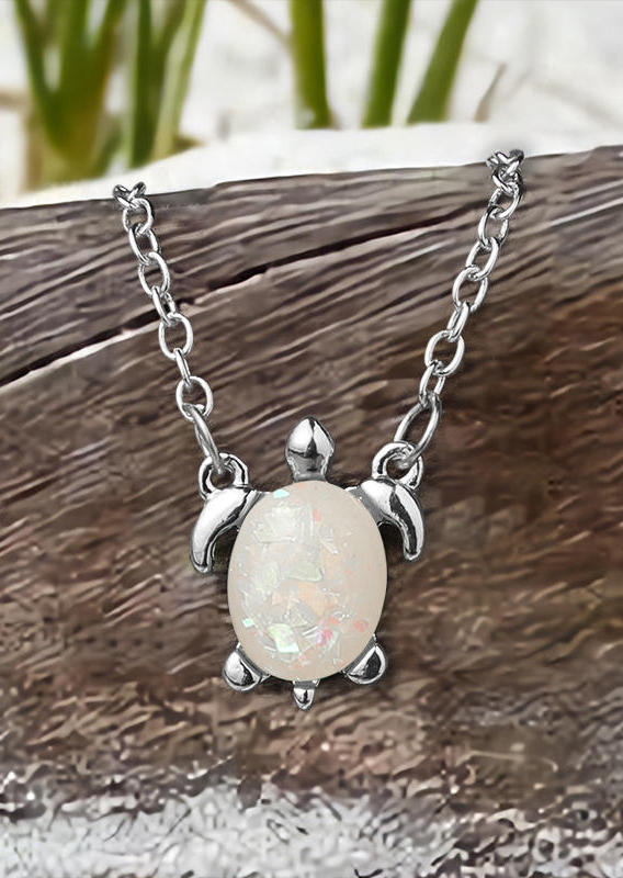 

Beach Cute Opal Turtle Pendant Necklace, Silver, 502467