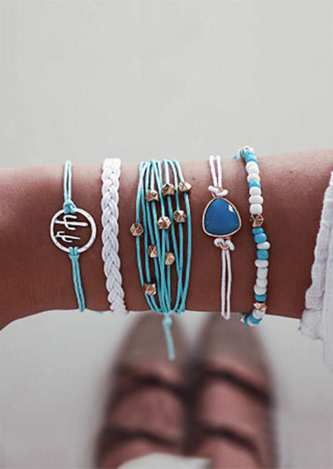 

5Pcs Bohemian Beading Cactus Braided Bracelet, Blue, 503483