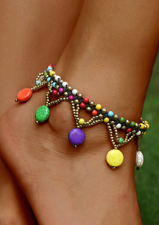 

Bohemian Turquoise Colorful Beading Adjustable Braided Anklet, Multicolor, 504216