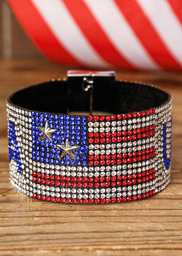 

USA American Flag Star Rhinestone Bracelet, Multicolor, 504586