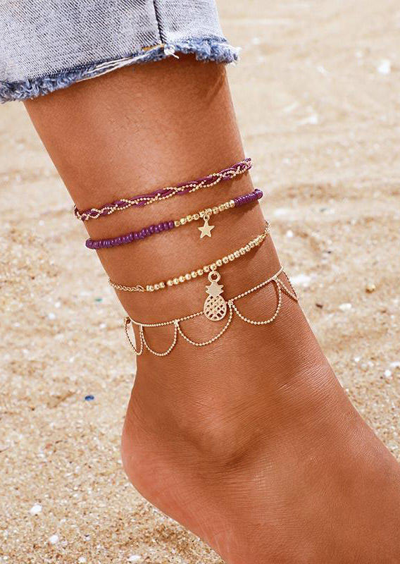 

4Pcs Pineapple Star Pendant Beading Bracelet Set, Purple, 504831