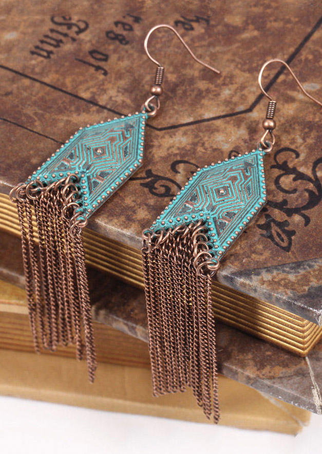 

Vintage Tassel Hook Alloy Earrings, Brown, 504975