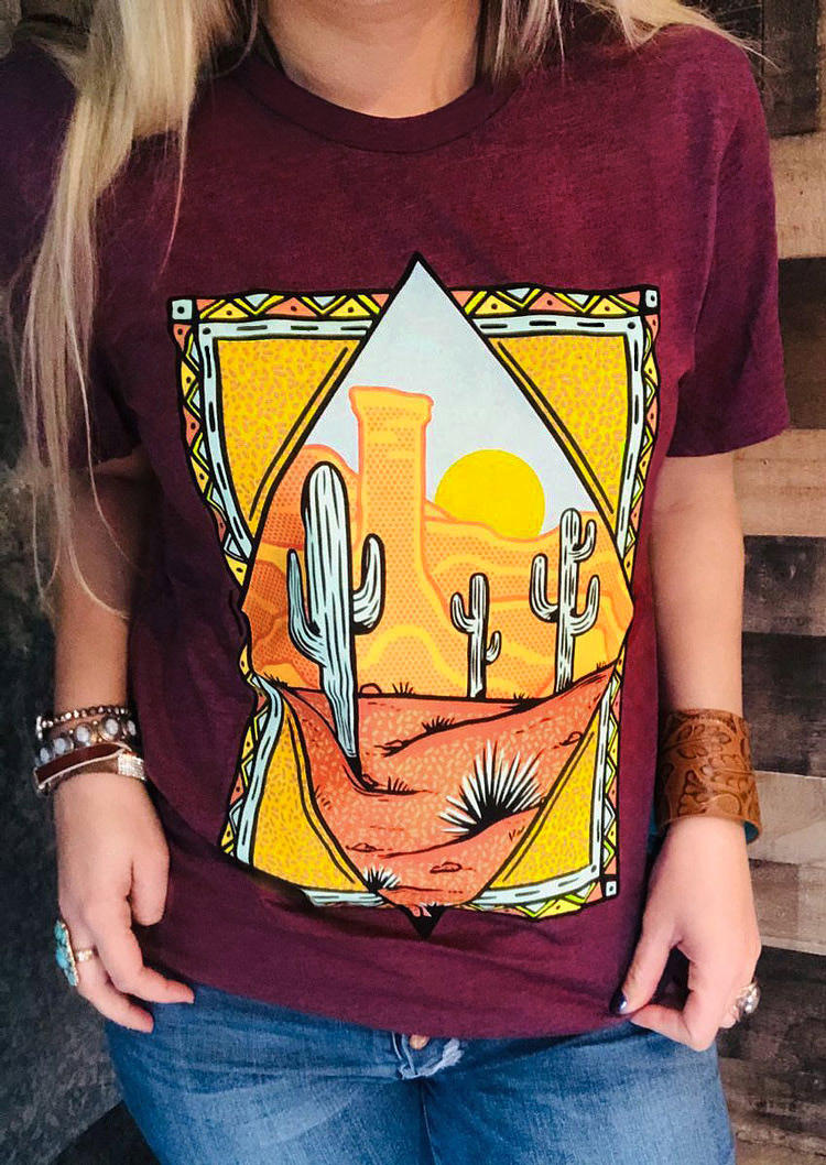 

Western Sunset Desert Cactus T-Shirt Tee - Plum, 505696